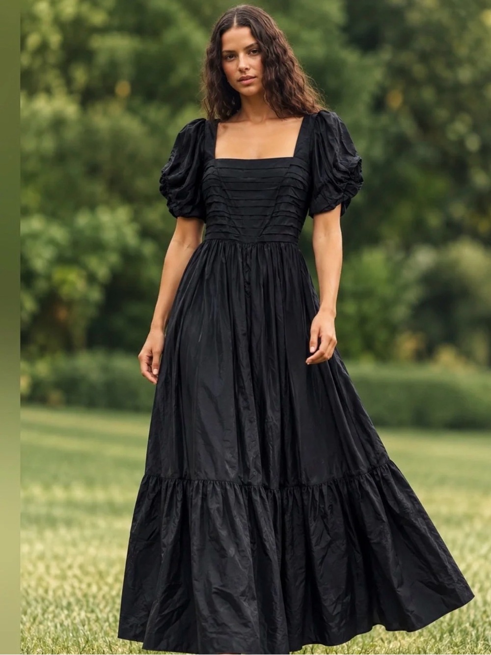 Abercrombie & Fitch Black Square-Neck Puff Sleeve Maxi Dress